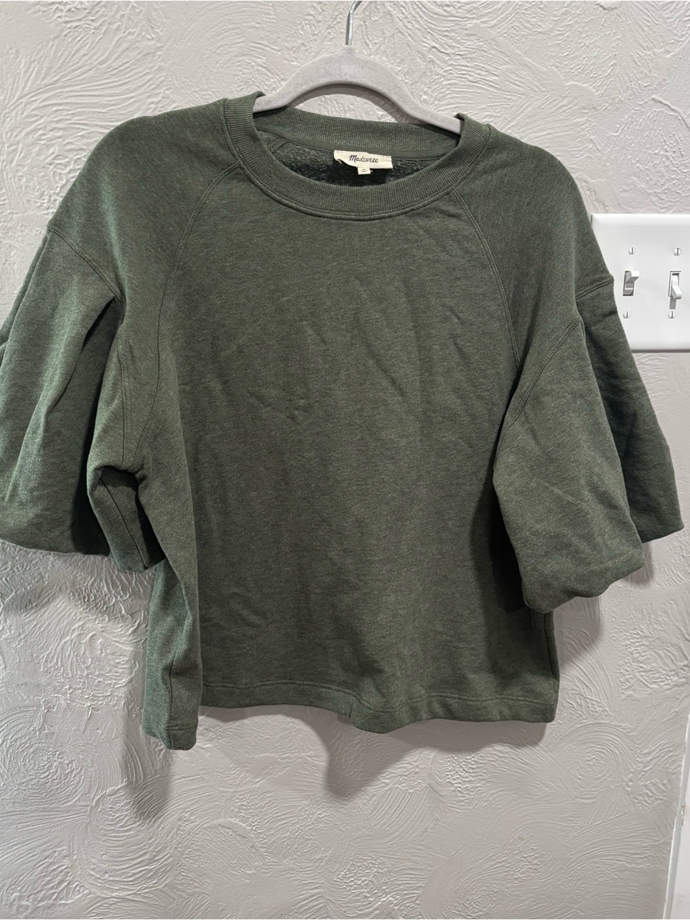 Madewell Green Puff-Sleeve Sweatshirt Size Medium NWT
